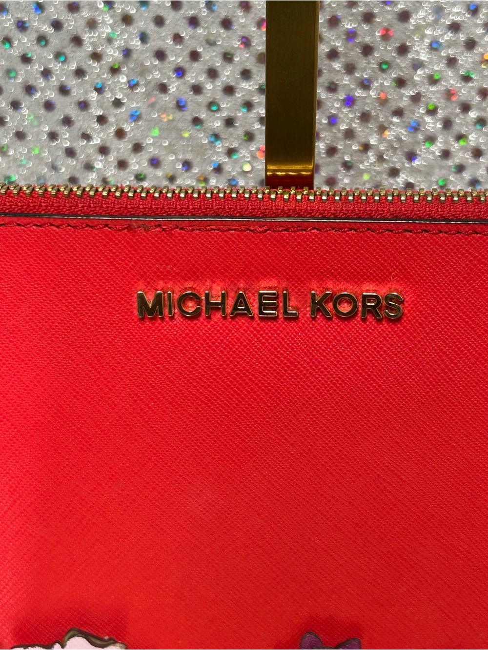 Michael Kors Reddish Orange Floral Appliqué Saffiano Wristlet Approx. 10 x 6 - Picture 6 of 16